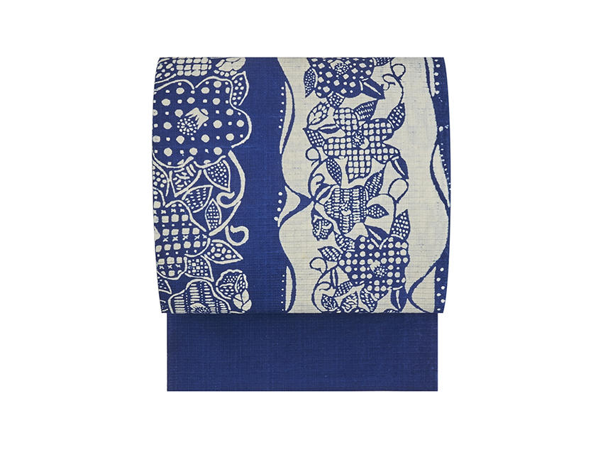 椿の花藍の型染両面染八寸名古屋帯（作家物）(w74240Tm) 帯紹介