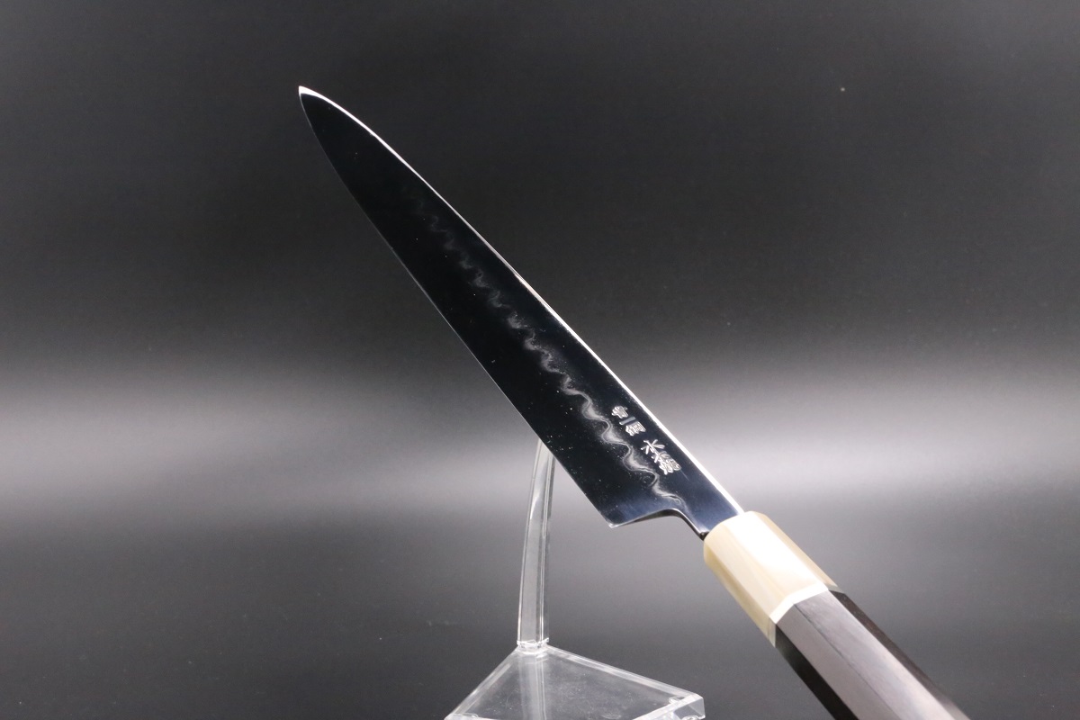 柳刃 青一鋼 300mm 水本焼 波浮かし刃文 全鏡面仕上 池田美和作 刃付