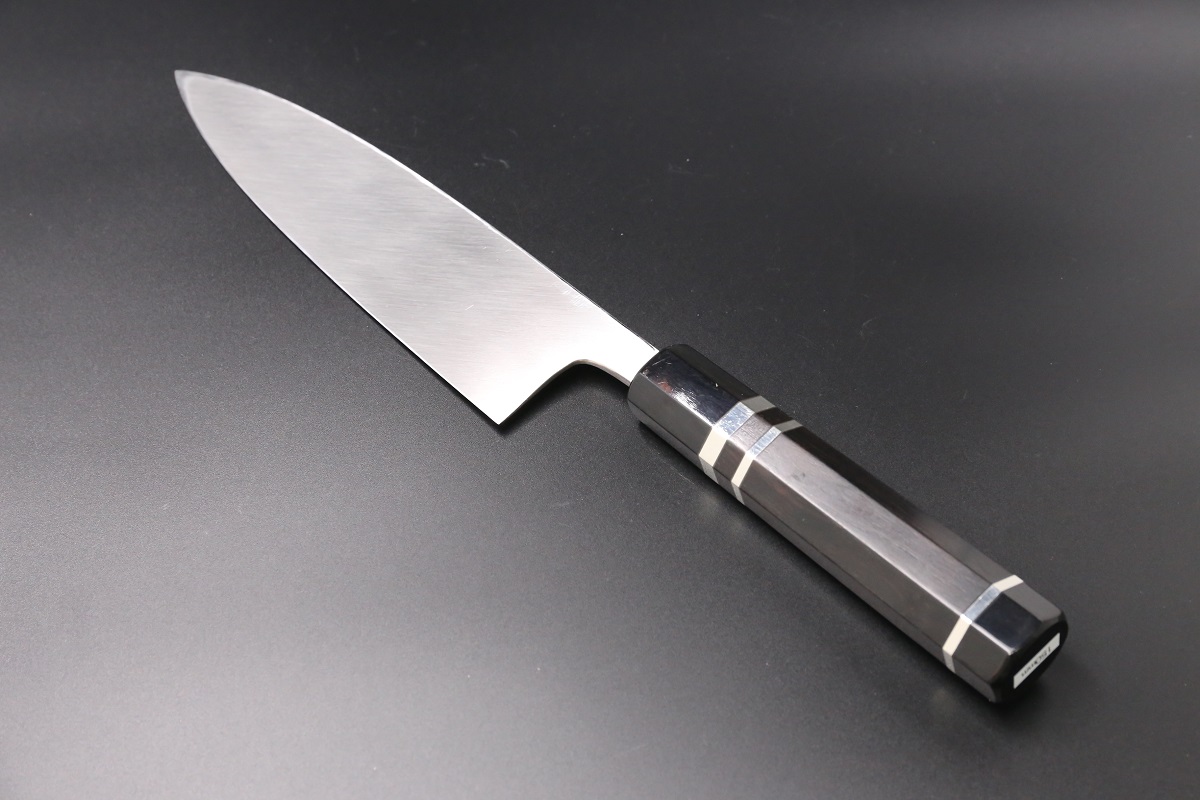 相出刃 V金10号 210mm 全鋼本焼 平鏡面 黒檀柄 鞘付き-歌舞伎ナイフ