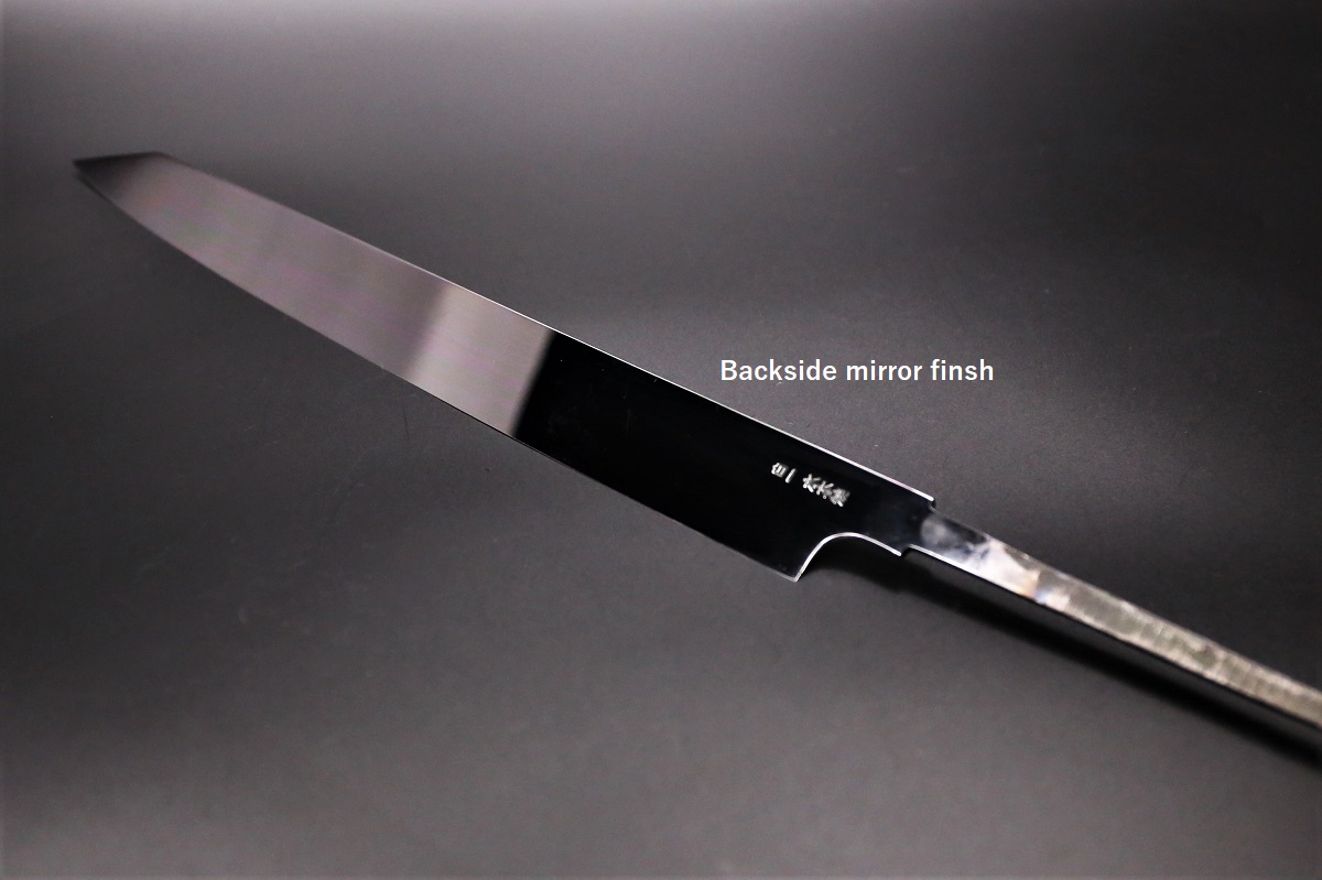 切付柳刃 白一鋼 330mm 水本焼 富士掛かり満月 両鏡面 八角黒檀柄 玄海