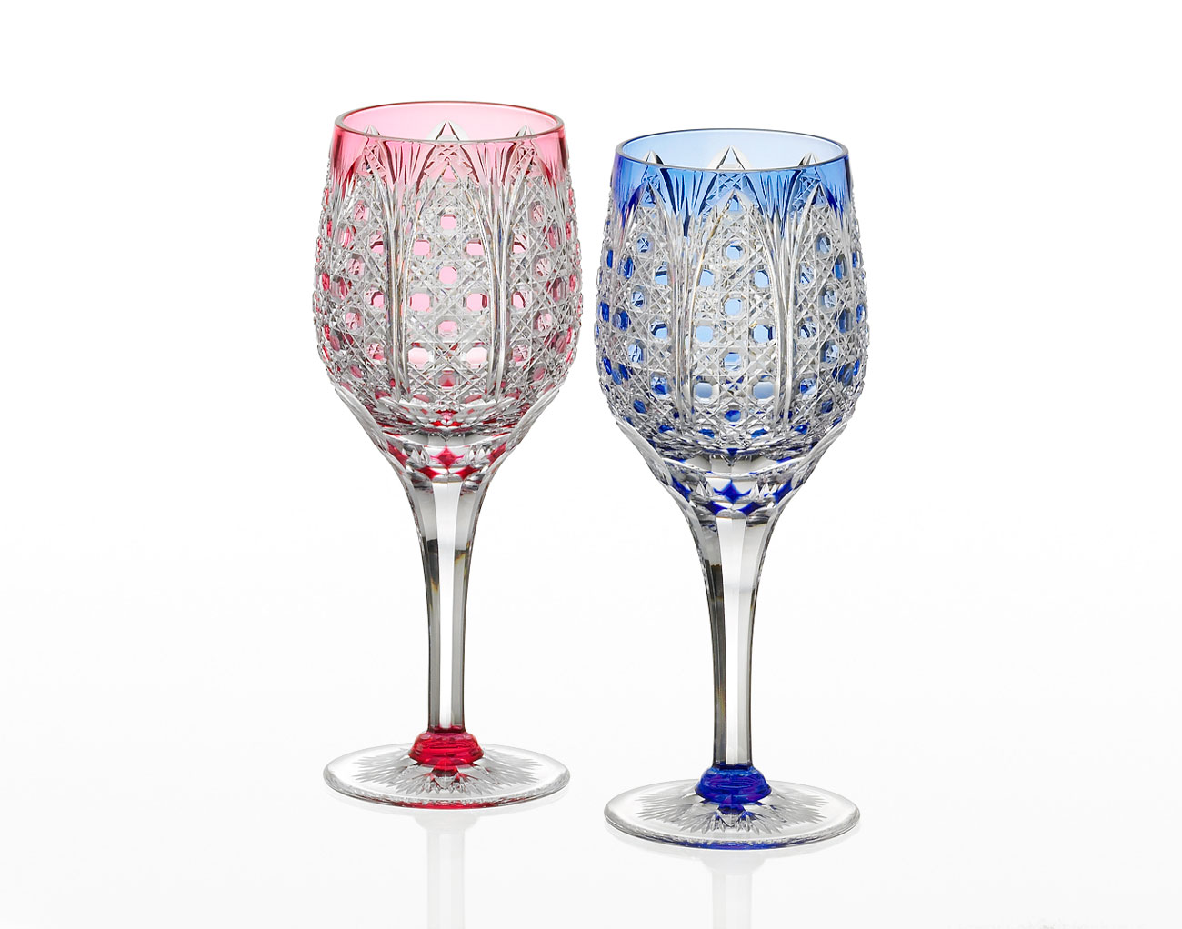 江戸切子 ペアワイングラス＜笹っ葉に八角籠目紋＞ | カガミクリスタル