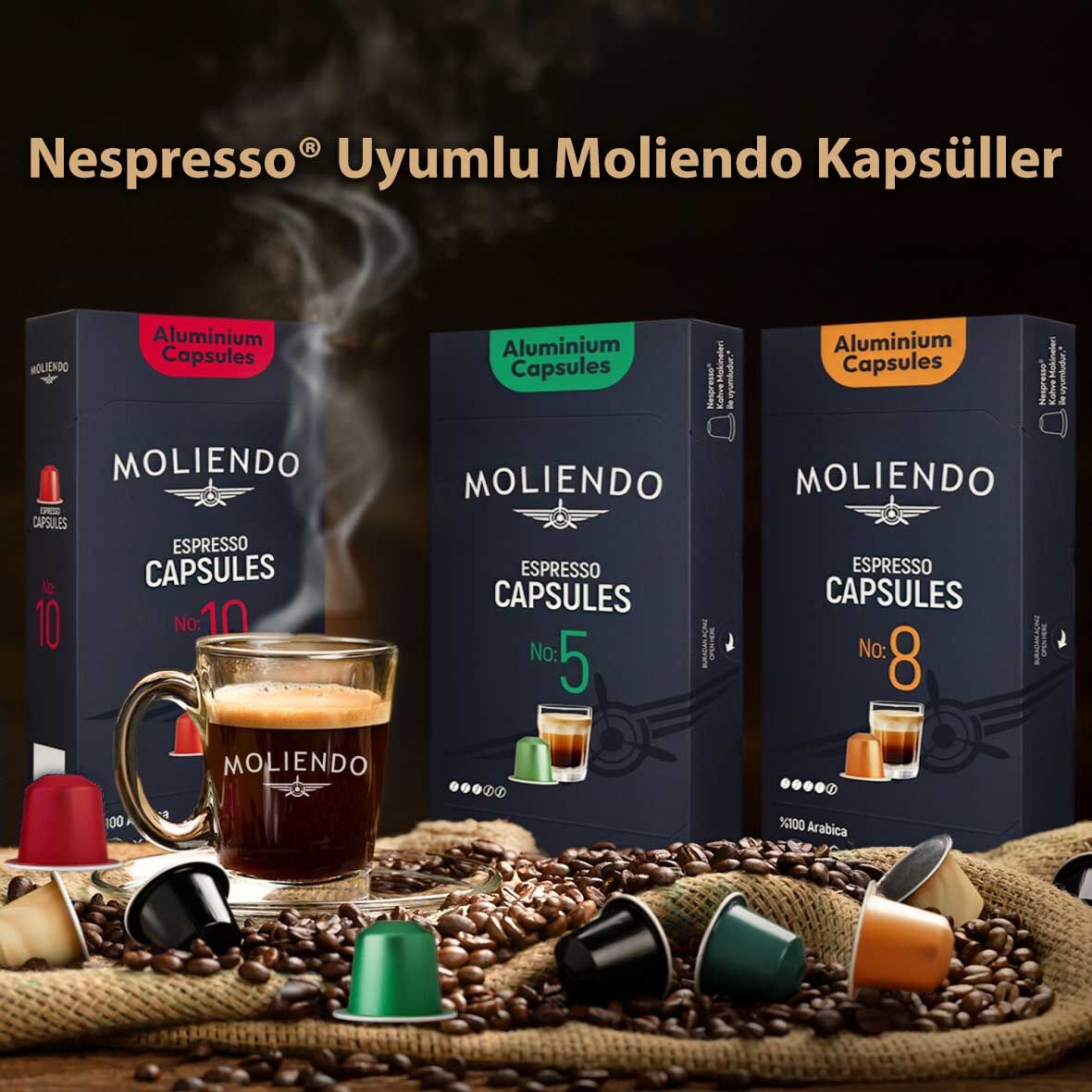 Moliendo Kapsül No:8 Nespresso Uyumlu Alüminyum Kapsül 10 Adet