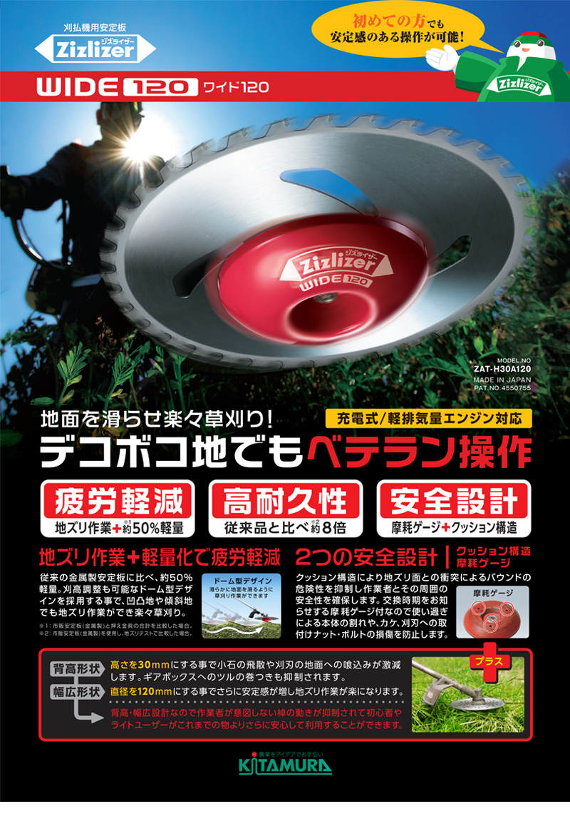 北村製作所 ジズライザー ワイド120 刈払機用 安定板 ZAT-H30A120 | 買