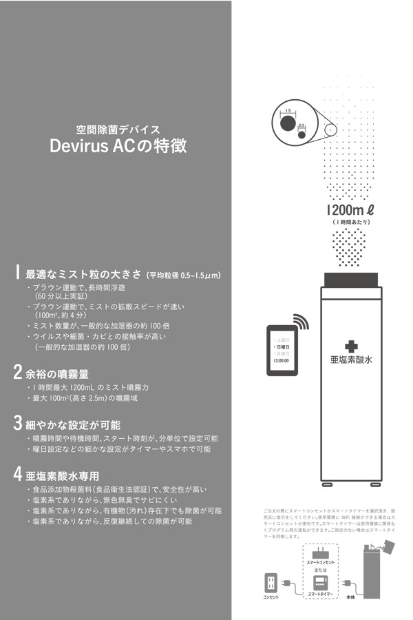 空間除菌 亜塩素酸水 微細ミスト Devirus AC （デヴィルス エーシー