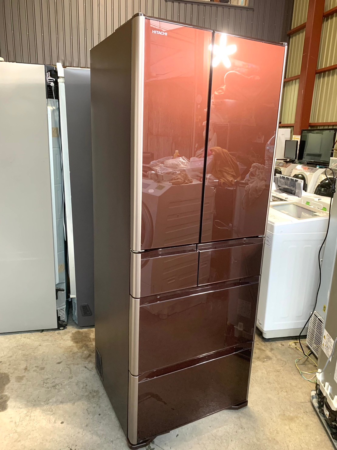 AT5 HITACHI ノンフロン冷凍冷蔵庫 R-G4800F XT ブラウン AT5 HITACHI