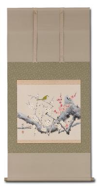 梅に鶯 奥田吟水 尺八横 肉筆（冬・春）！ 冬 - 掛け軸（掛軸）販売