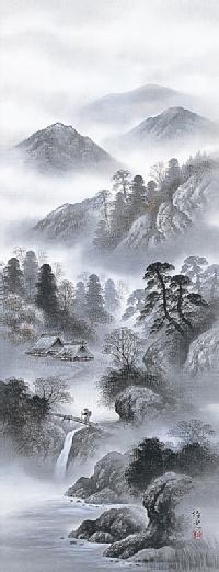中家玲史 水墨山水 尺五立！ 山水画 - 掛け軸（掛軸）販売通販なら