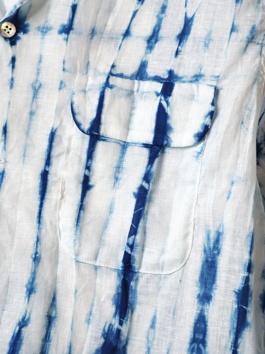 フレンチリネン 徳島段絞り染め ラングルカラー開襟シャツ | KAPITAL