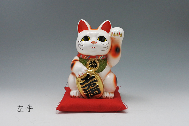 常滑焼】縁起物 お客を招く 白小判招き猫 左手 4号～15号