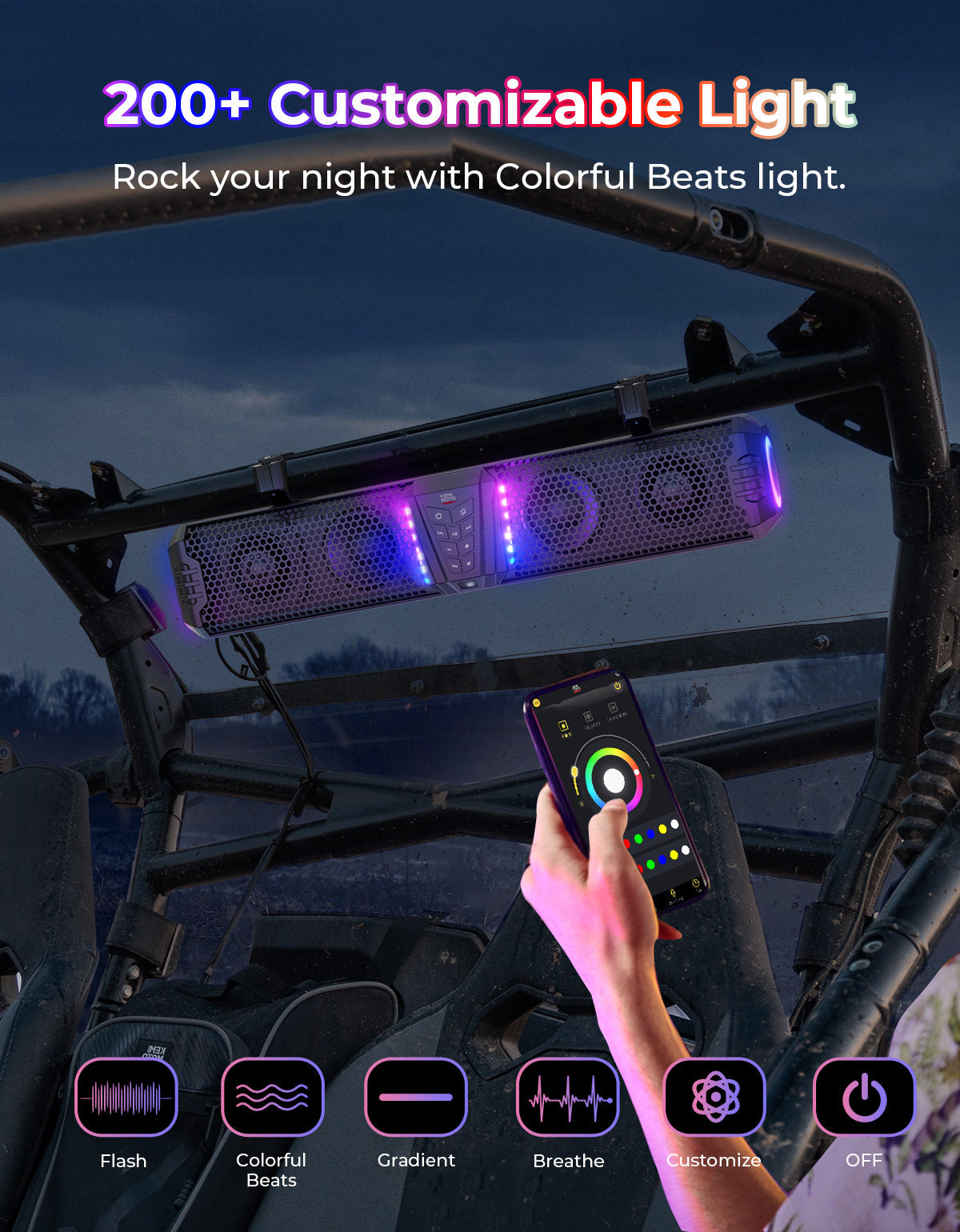 Mindnight 4 Speakers UTV Sound Bar for Polaris RZR – Kemimoto