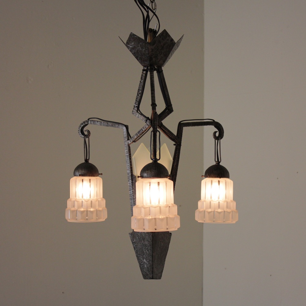 フランス アンティーク アールデコ アイアン 4灯 シャンデリア | キヤ