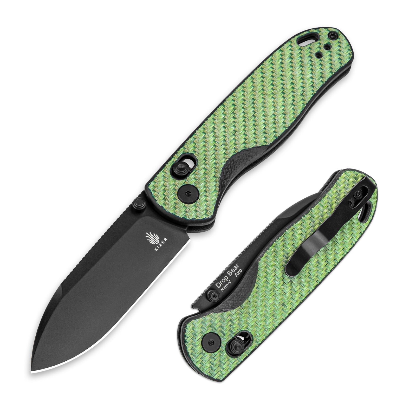 Drop Bear 2.97 inch NitroV Blade Green Carbon Fiber Handle V3619A4