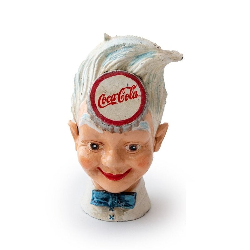 Coke Sprite Boy Head Cast Iron Money Coin Box Bank Man Cave 21cm