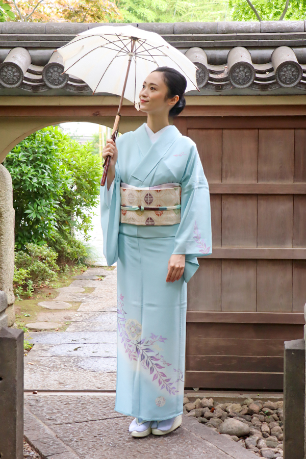 銀座【着物3219】菊田宏幸作 本加賀友禅 単衣 付下げ (落款入 反端