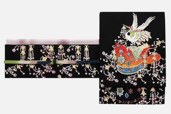 銀座【帯4227】龍村平蔵製 本袋帯 黒色 銘「千代の冠錦」 – 銀座きもの青木