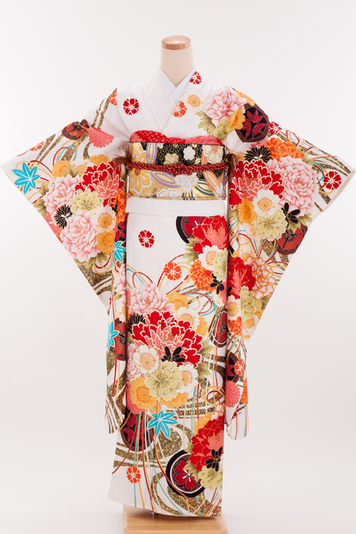成人式 振袖 レンタル 140204-S 山本寛斎 白地 丸柄に花
