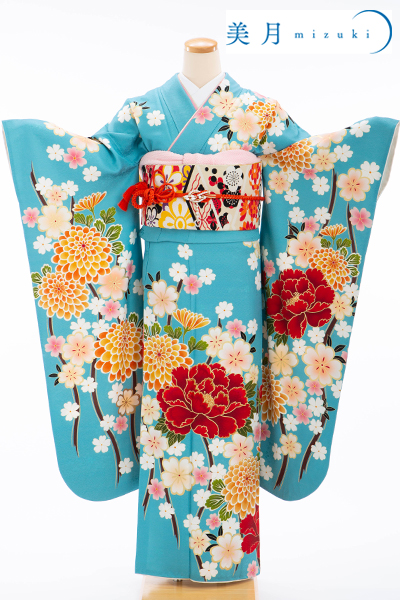 成人式 振袖 レンタル 140228-S 山本美月 赤牡丹に菊/水色地