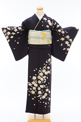 正絹 付下げ・訪問着 150081 濃紫 桜 花びら