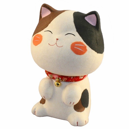 ちぎり和紙 （新）幸せ多良福ねこ 19㎝ A三毛猫・縁起物 / 京都の人形