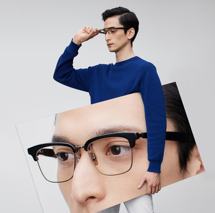 999.9(フォーナインズ)跳ね上げ式ミックスサーモントブロウメガネ