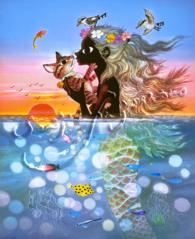 藤城清治：レフグラフファイン版画 夕陽の中の愛の奇跡（受注生産商品