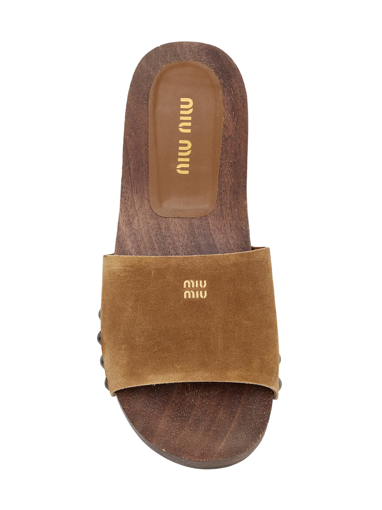 Miu Miu | Suede Logo Slide Clogs – Kirna Zabête