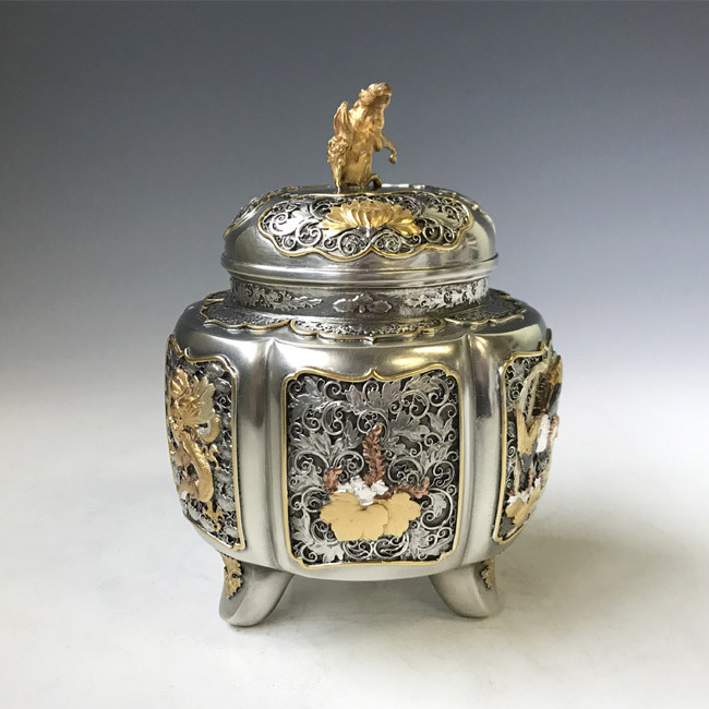 sk38-10,六陵瑞鳥紋香炉 銀香炉