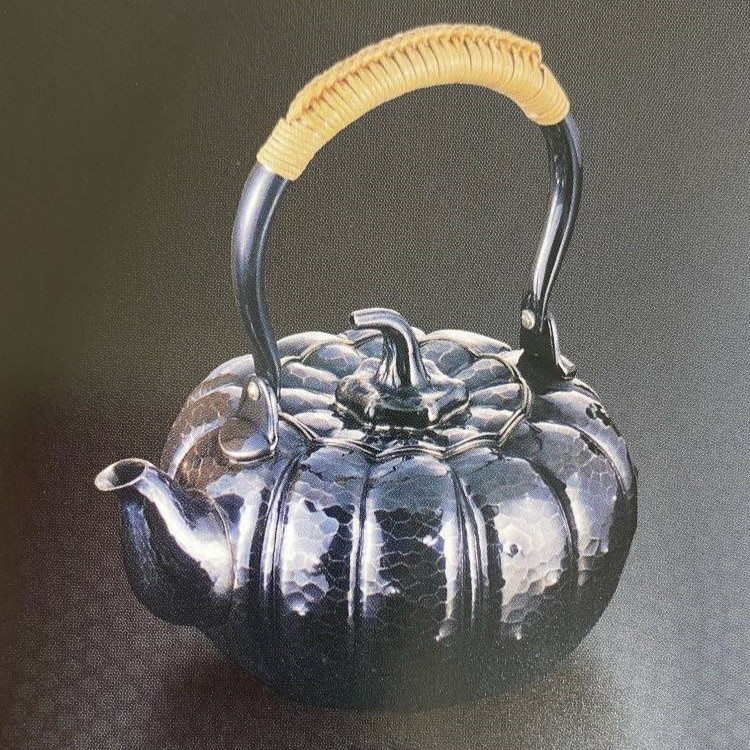 ywta1, 松栄堂 石高和弘作 純銀湯沸 南瓜形 約1.0L 純銀保証 【日本製