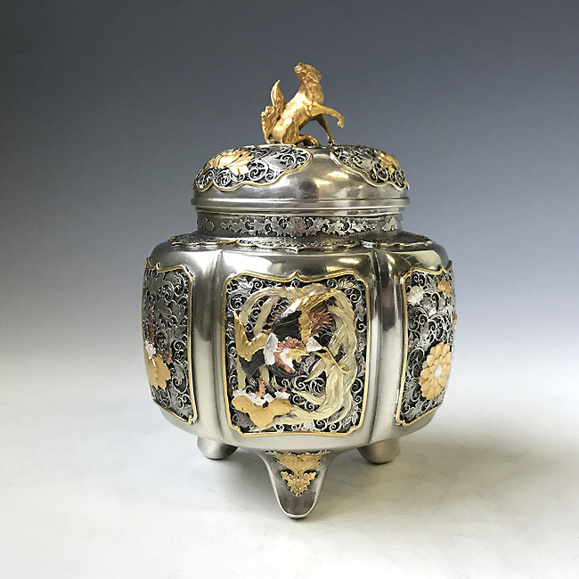 sk38-10,六陵瑞鳥紋香炉 銀香炉