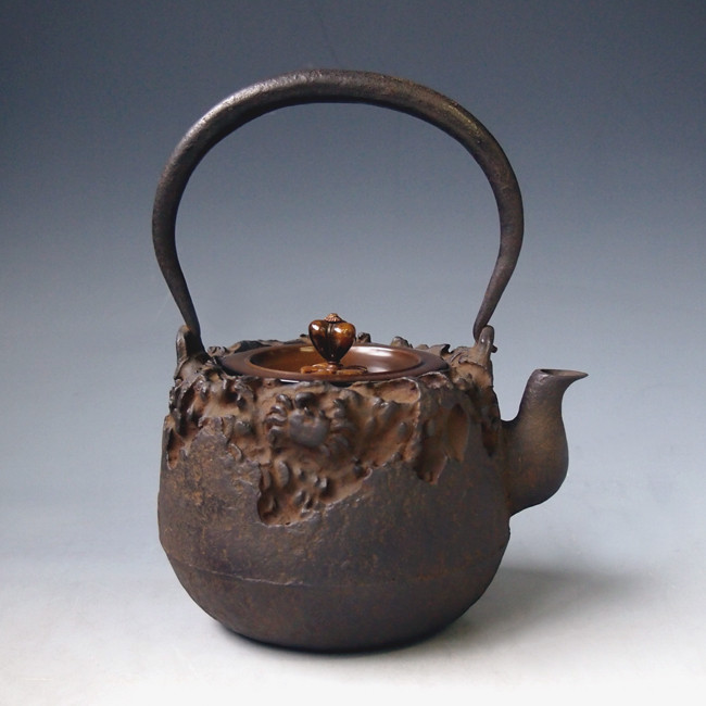 hn2720 龍文堂写 蟹文岩口鉄瓶 般若勘渓作 約1.1L【日本製・証明書付き