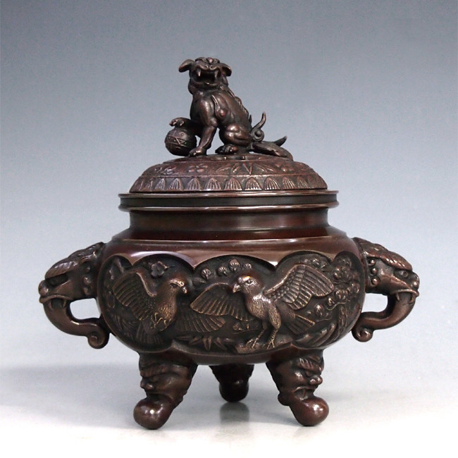 136-52,伝統美術 香炉「開運花鳥」 【 高岡銅器 】