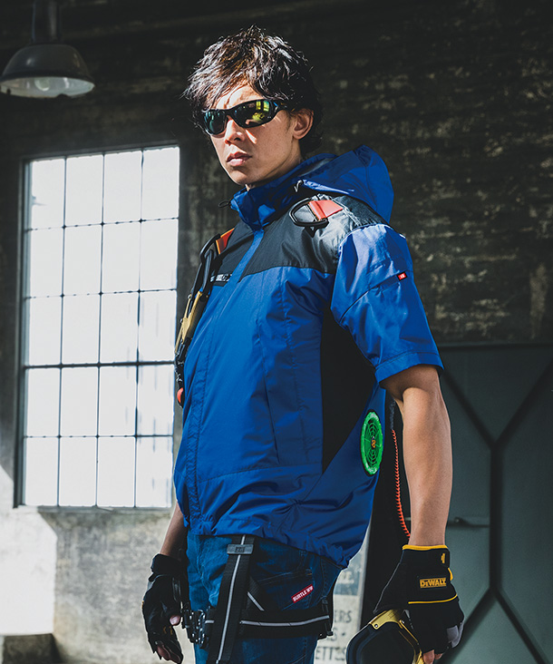 BURTLE ファン付ウエア AIR CRAFT フーディ半袖ジャケット(着脱可能