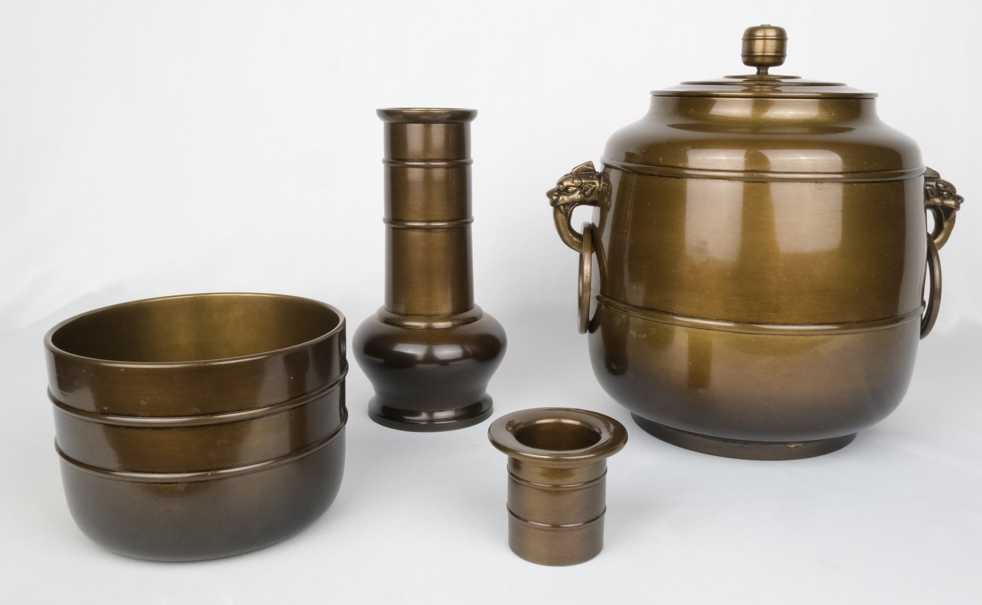 G21 送料無料 唐銅皆具 建水 尺立 水指 茶道具 蓋置 共箱 在銘 G21