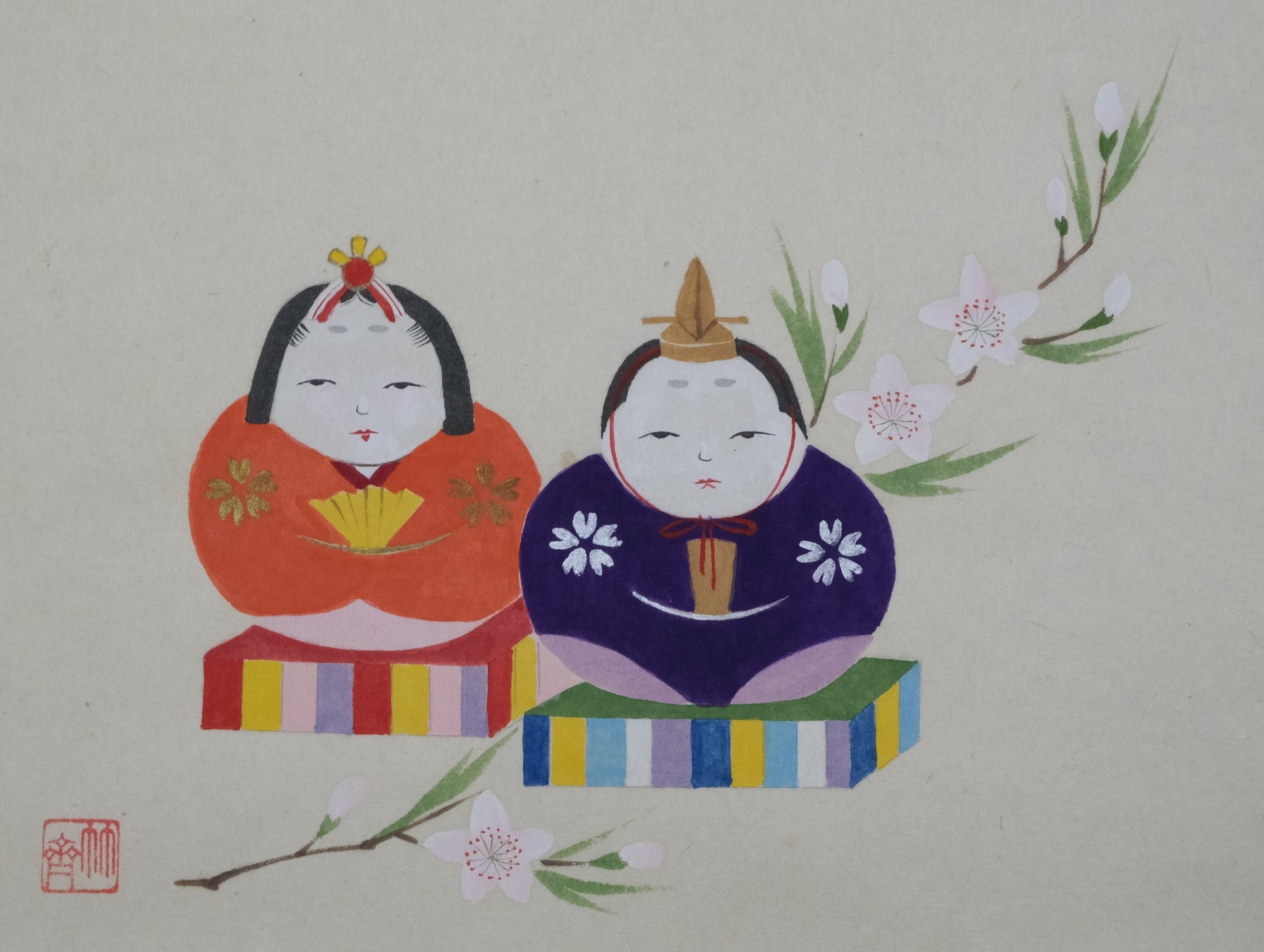 まる お雛絵 大徳寺大道画賛 桃花萬家宴 共箱 まる お雛絵 大徳寺大道