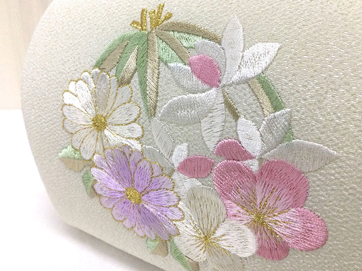 草履バッグセット フリーサイズ オフ白 四君子刺繍 日本製 振袖