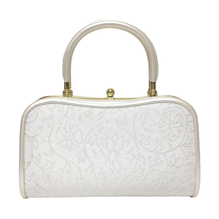 和装 ウェーブラインバッグ 唐草 白 日本製 フォーマル 訪問着 振袖