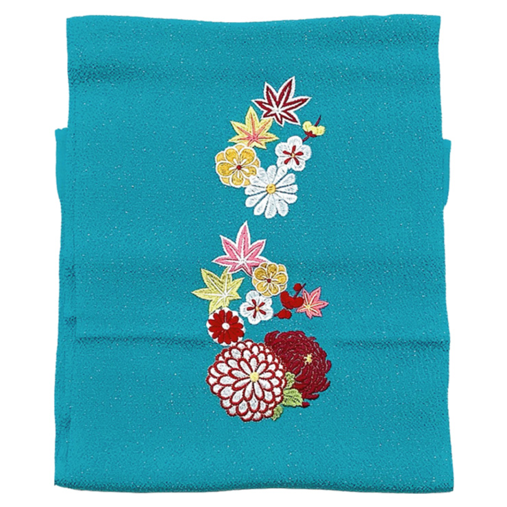 YUMI KATSURA】正絹帯揚げ 毬菊柄 刺繍 青 ブルー 振袖 - きもの館【久