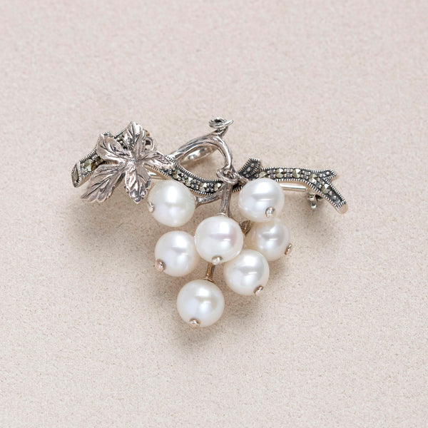 パール/マルカジット シルバーブローチ兼ペンダントトップ(淡水真珠