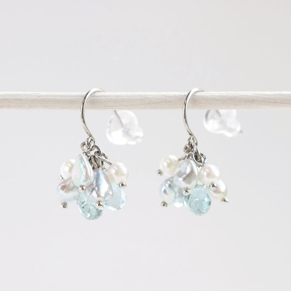 限定4点】アクアマリン/パール プラチナピアス（アコヤ真珠)《26T10120