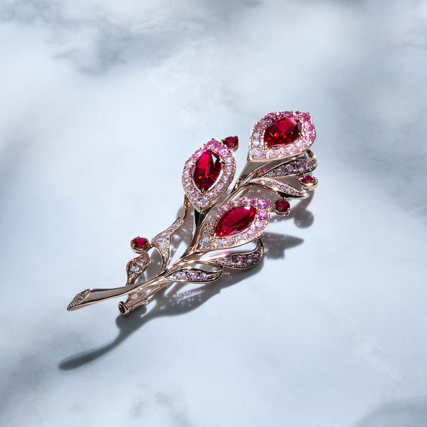 ルビー/ピンクサファイア/ダイヤモンド K18ブローチ（クレサンベール