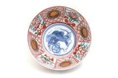 古物】名品 鉢 九谷焼 呉須赤絵 玉取獅子 須田菁華作