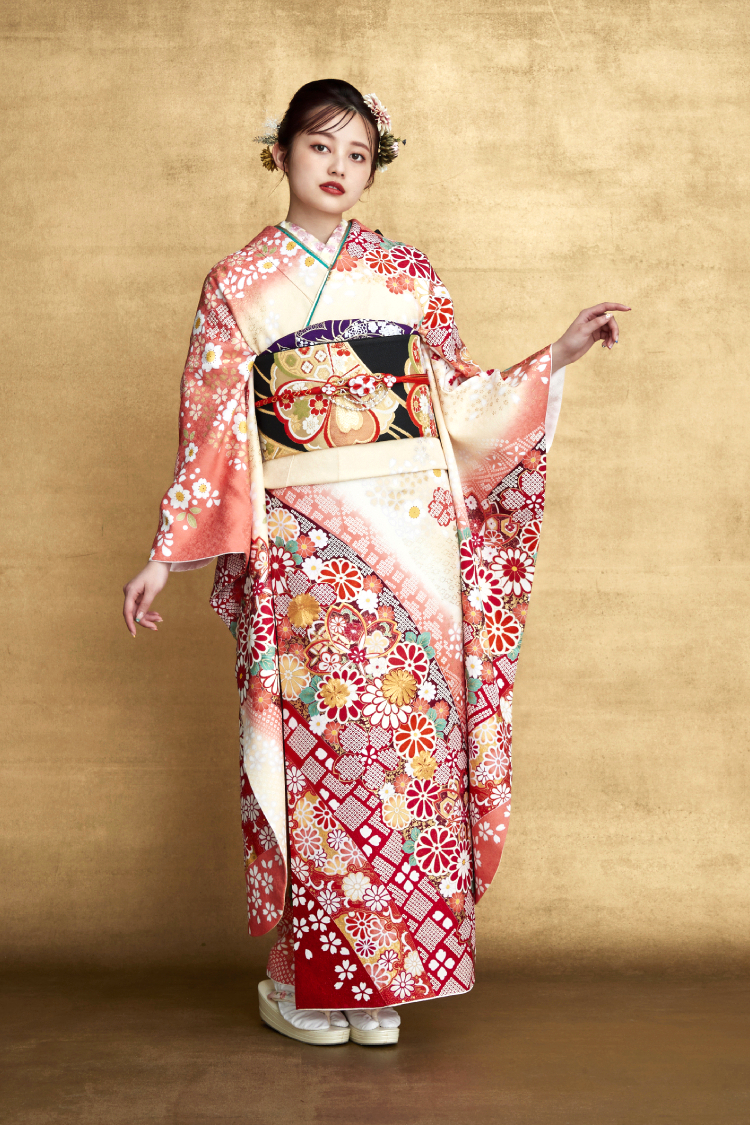 No.252 【ご好評により完売】【新品振袖/手絞り刺繍】【オレンジ