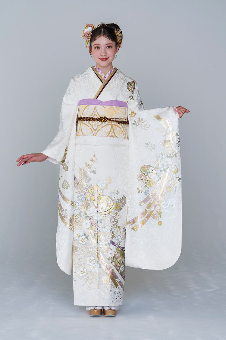 No.315 【残りわずか】【新品振袖/金彩友禅】【白】純白の振袖に金銀箔