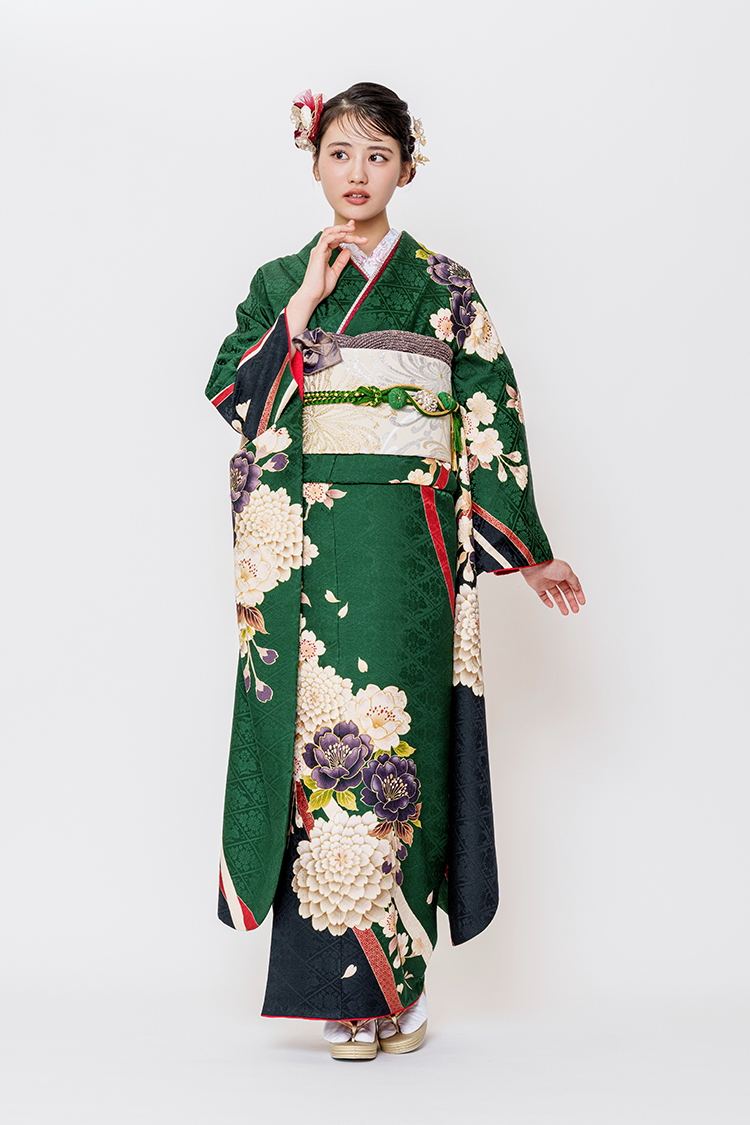 No.1132 【新品振袖/京友禅】【緑】癒しのパワーがある深緑と上品に