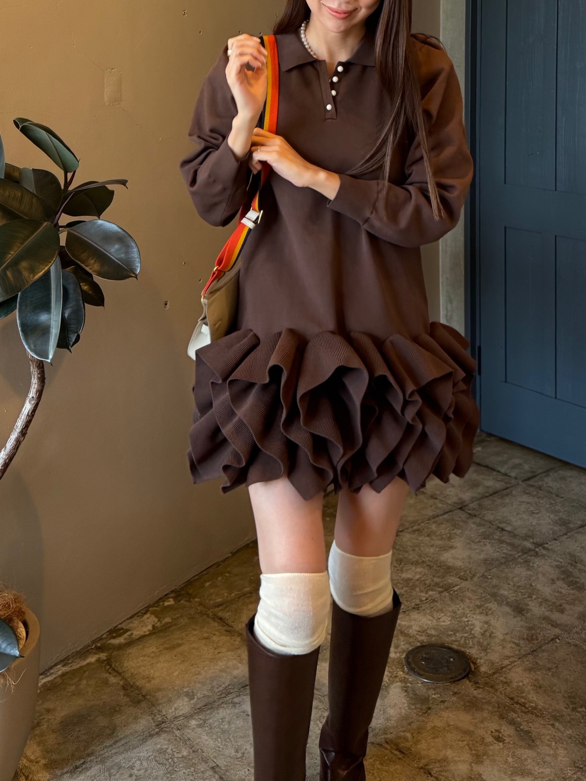 Ruffled-Hem Polo Dress - HIAND