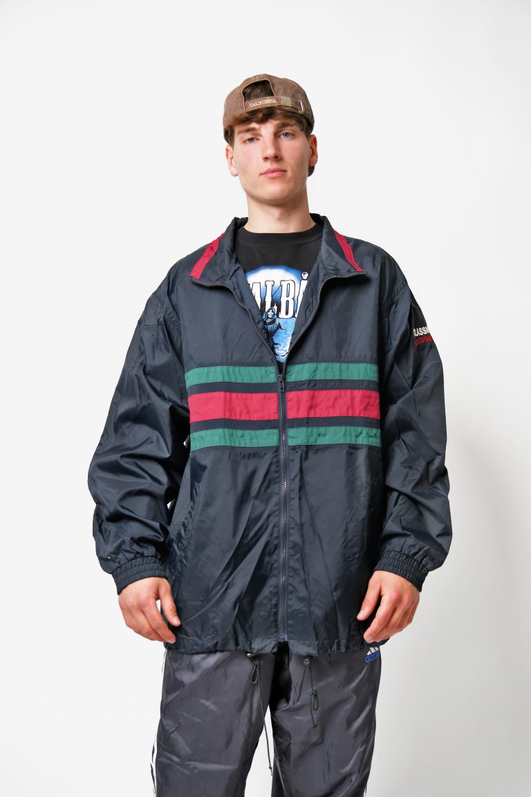 90s jacket navy colourful | Vintage clothing online store Hot Milk