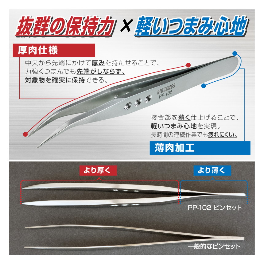 PP-102 ピンセット / 板厚2.8mm【HOZAN】 ホーザン株式会社