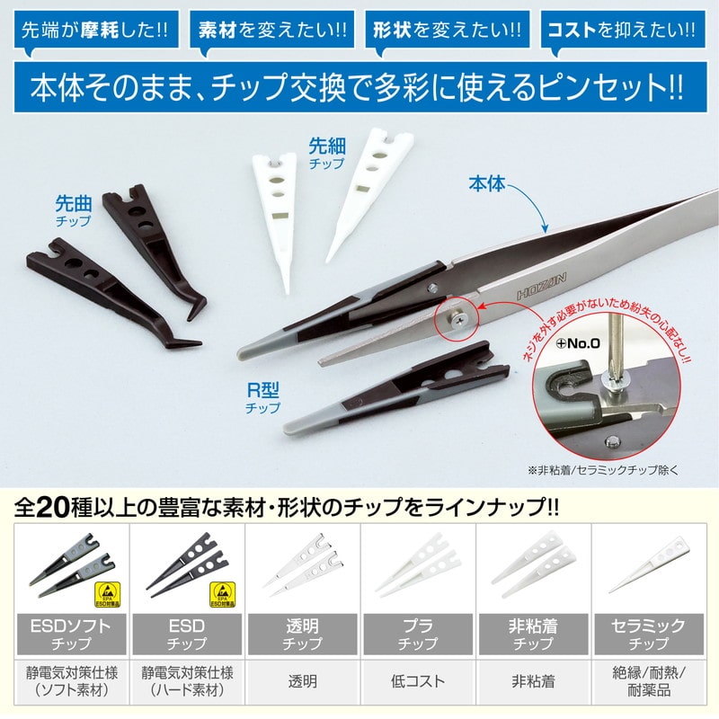 P-642-J ESDソフトチップピンセット【HOZAN】 ホーザン株式会社