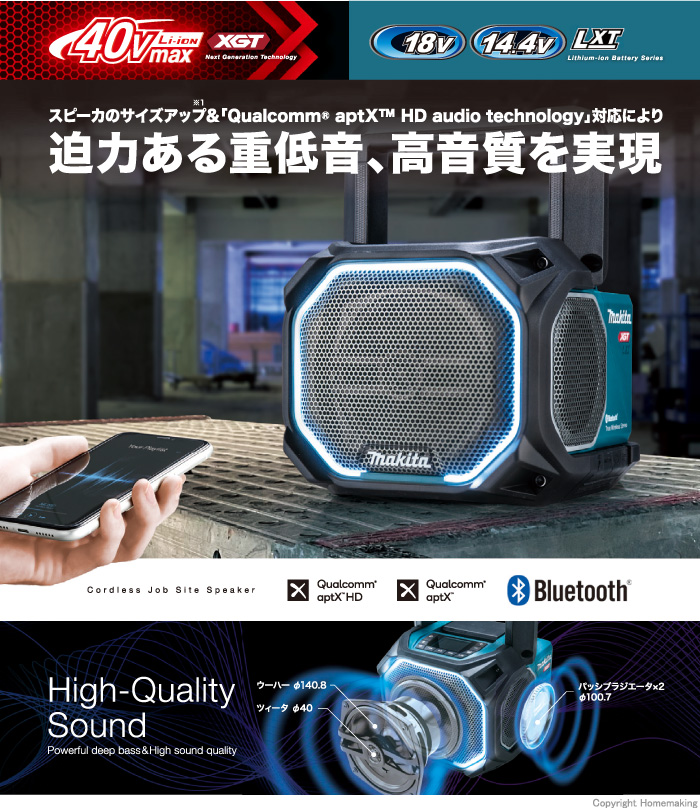 マキタ 14.4V～40Vmax 充電式スピーカ(本体のみ)::MR014GZ|ホーム