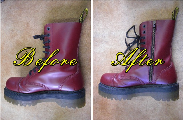 Dr.マーチン クレイジーボム10ホール ファスナー取り付け | 革工房